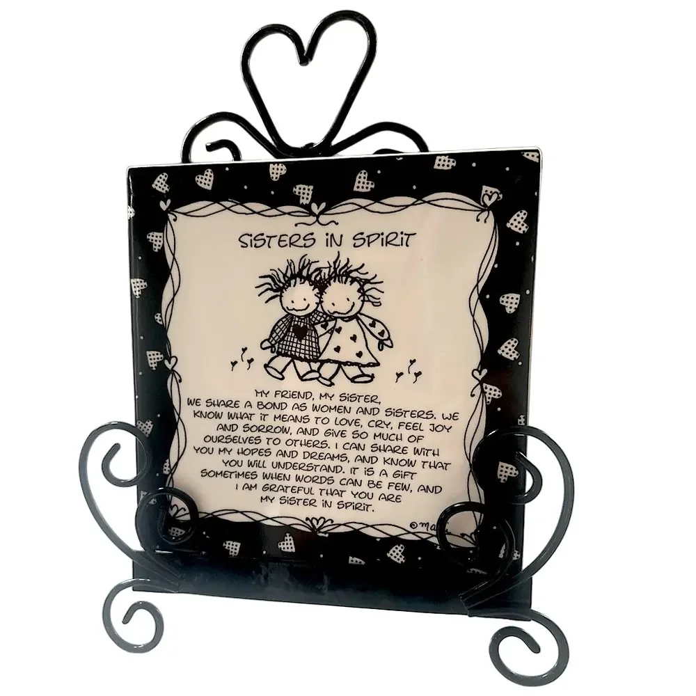 Vintage Black and White Sisters in Spirit Picture Or Plaque on Easel